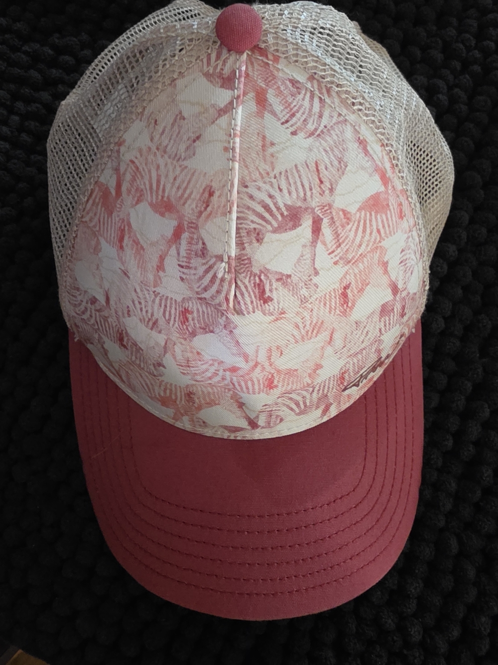 prAna Womens Coral Zebra Print Trucker Hat Mesh Snapback Cap Pink White